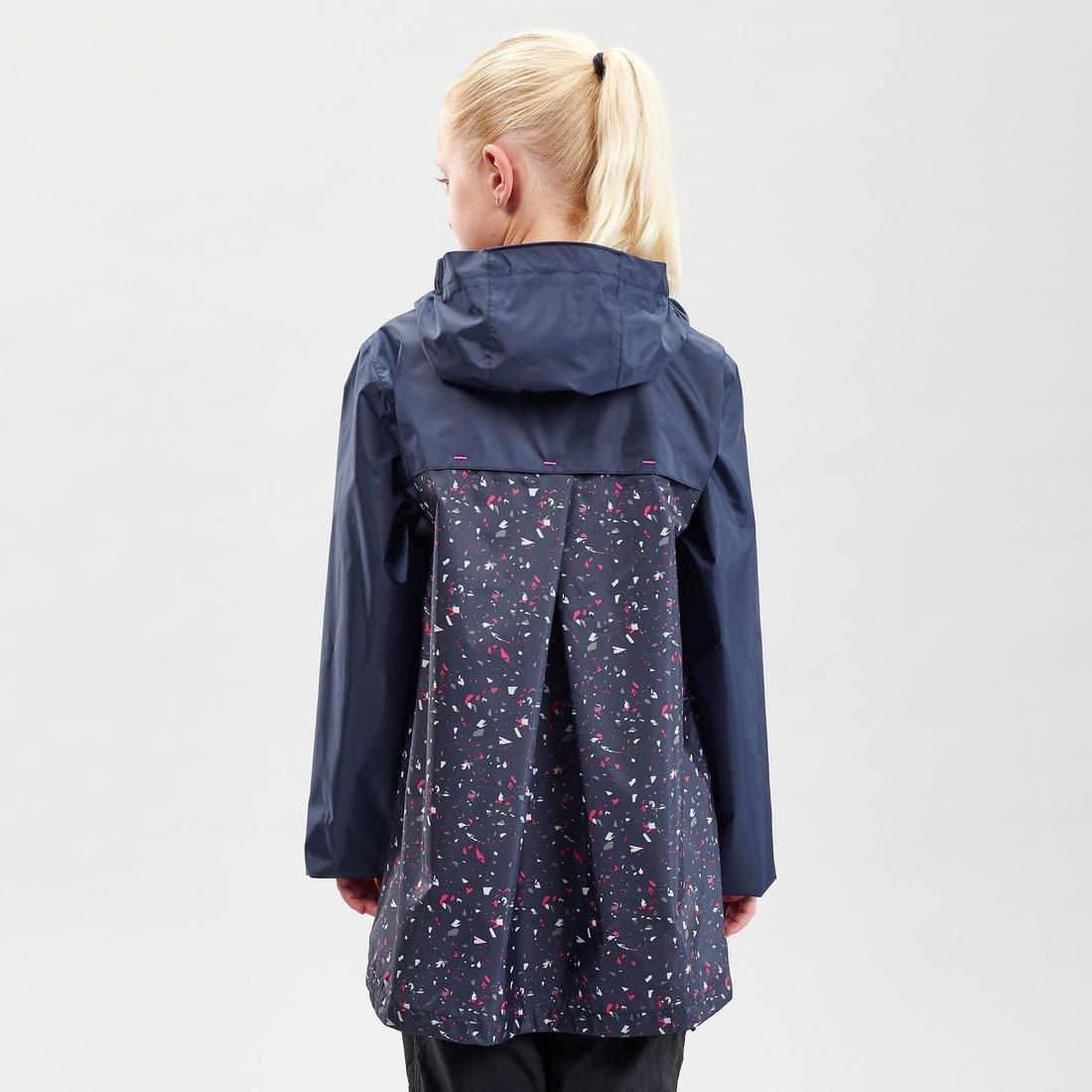 Kids Hiking Waterproof Jacket MH150  - tribal print, Navy Blue, , large image number 4