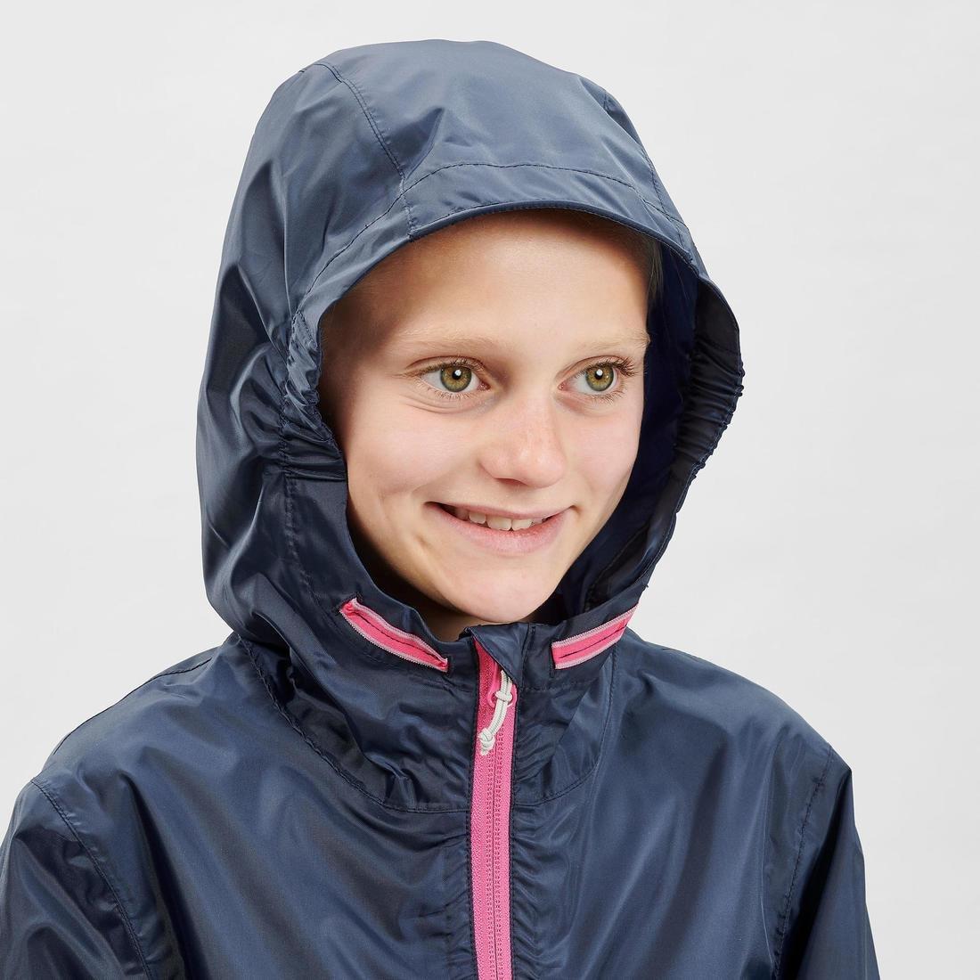 Kids Hiking Waterproof Jacket MH150  - tribal print, Navy Blue, , large image number 5