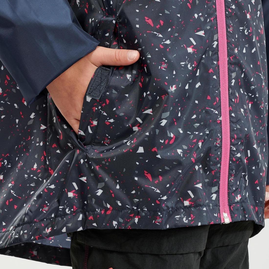 Kids Hiking Waterproof Jacket MH150  - tribal print, Navy Blue, , large image number 7