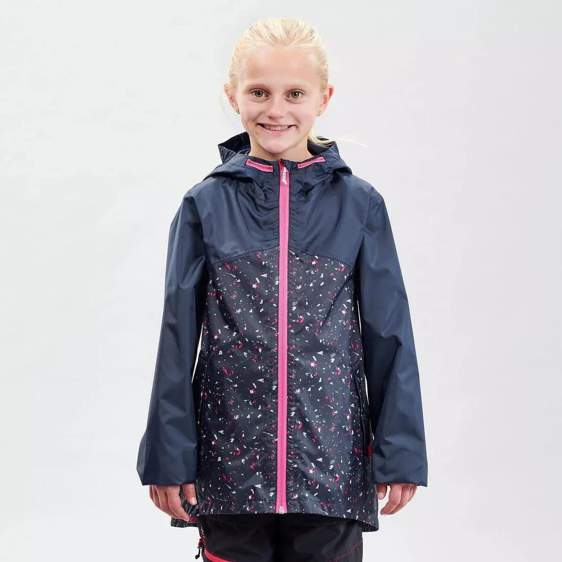 Kids Hiking Waterproof Jacket MH150  - tribal print, Navy Blue, , large image number 10