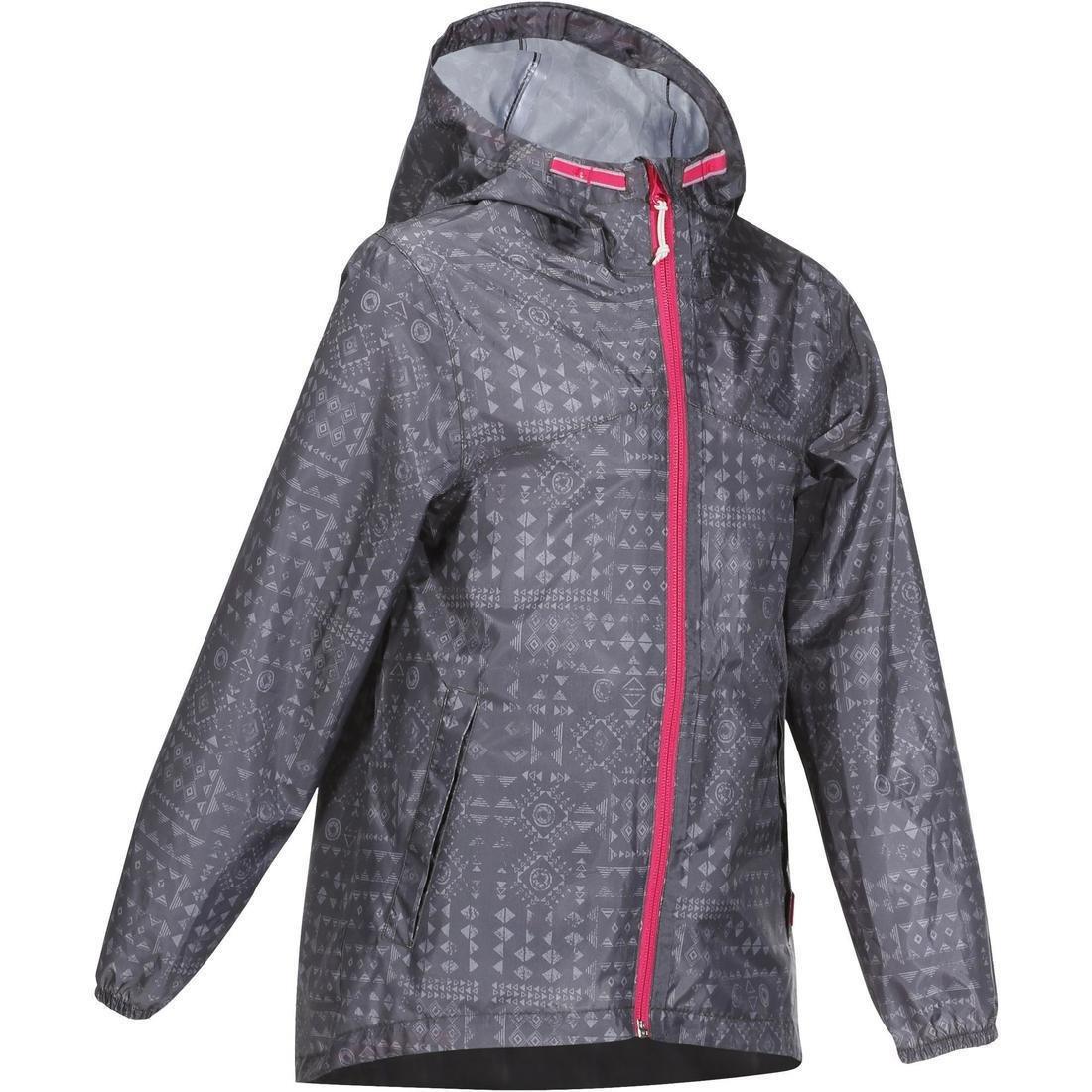 Kids Hiking Waterproof Jacket MH150  - tribal print, Navy Blue, , large image number 11