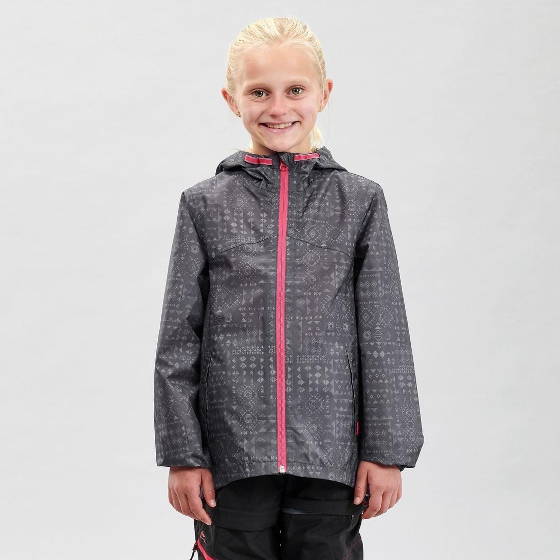 Kids Hiking Waterproof Jacket MH150  - tribal print, Navy Blue, , large image number 12