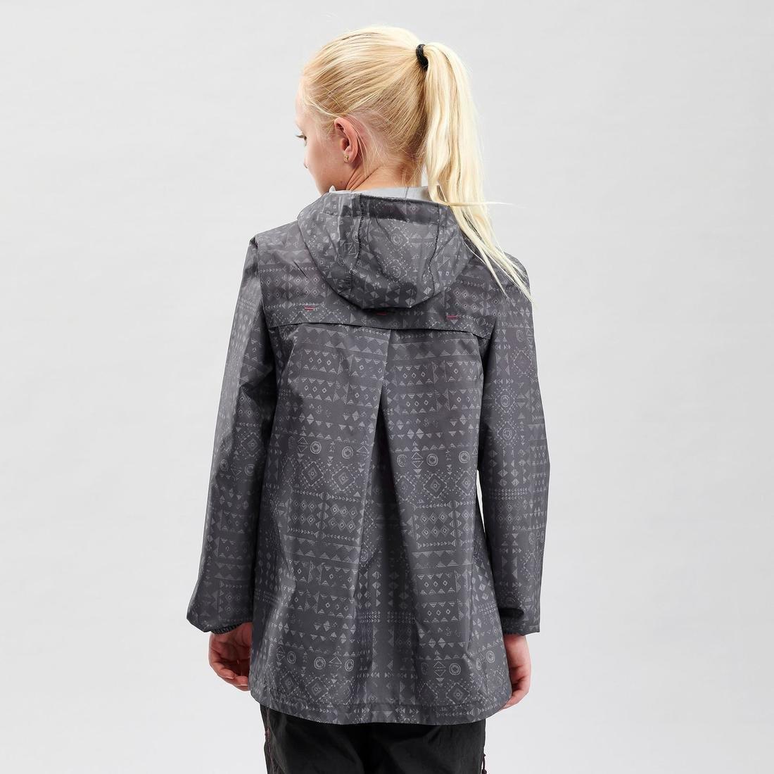 Kids Hiking Waterproof Jacket MH150  - tribal print, Navy Blue, , large image number 13