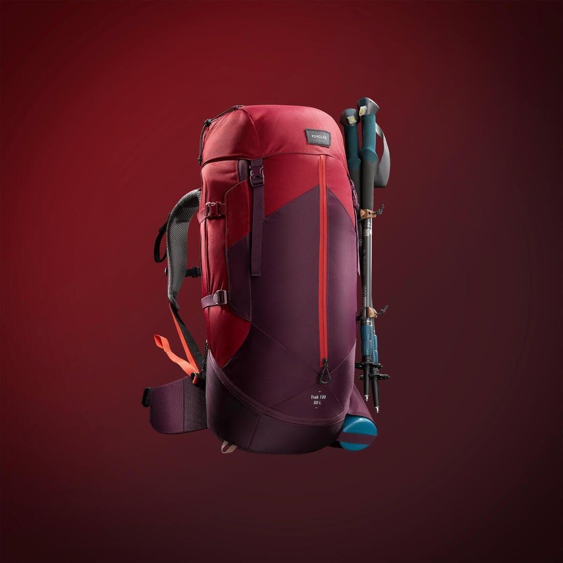 Women Trekking Backpack- Mt 100 Easyfit, Red, No Color, large image number 13