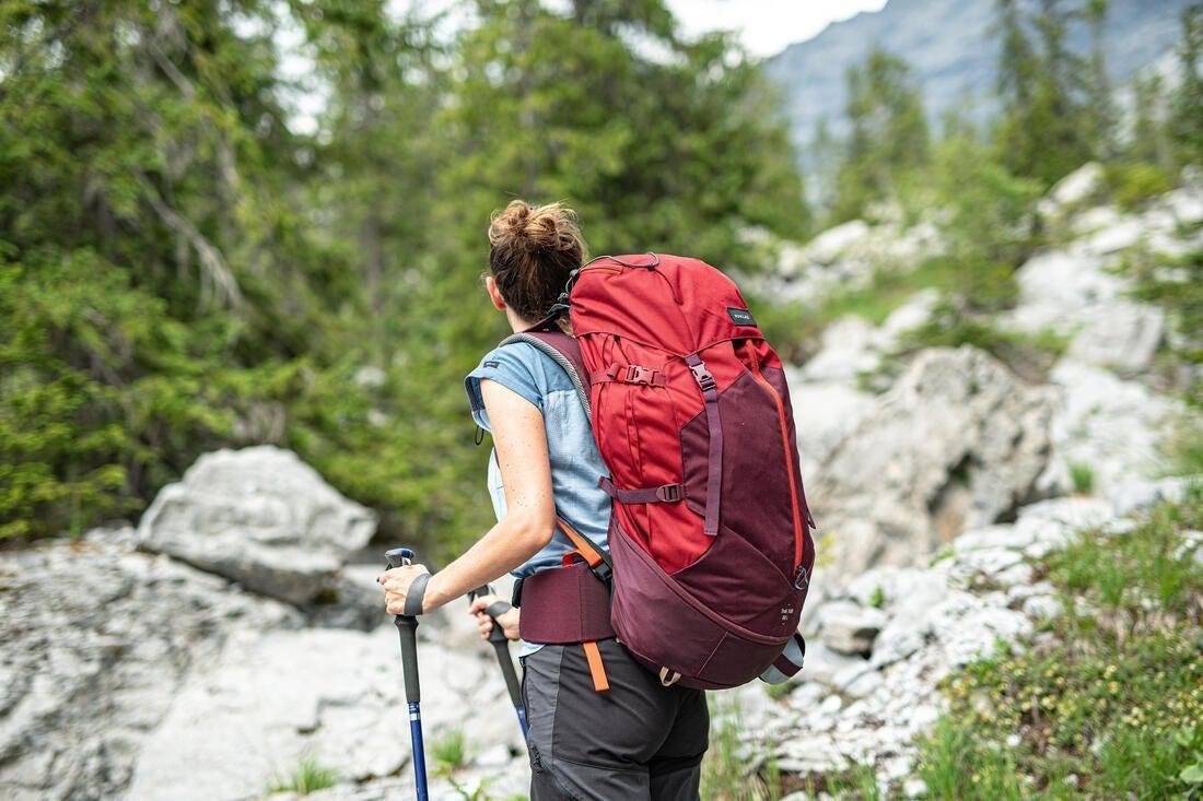Women Trekking Backpack- Mt 100 Easyfit, Red, No Color, large image number 14