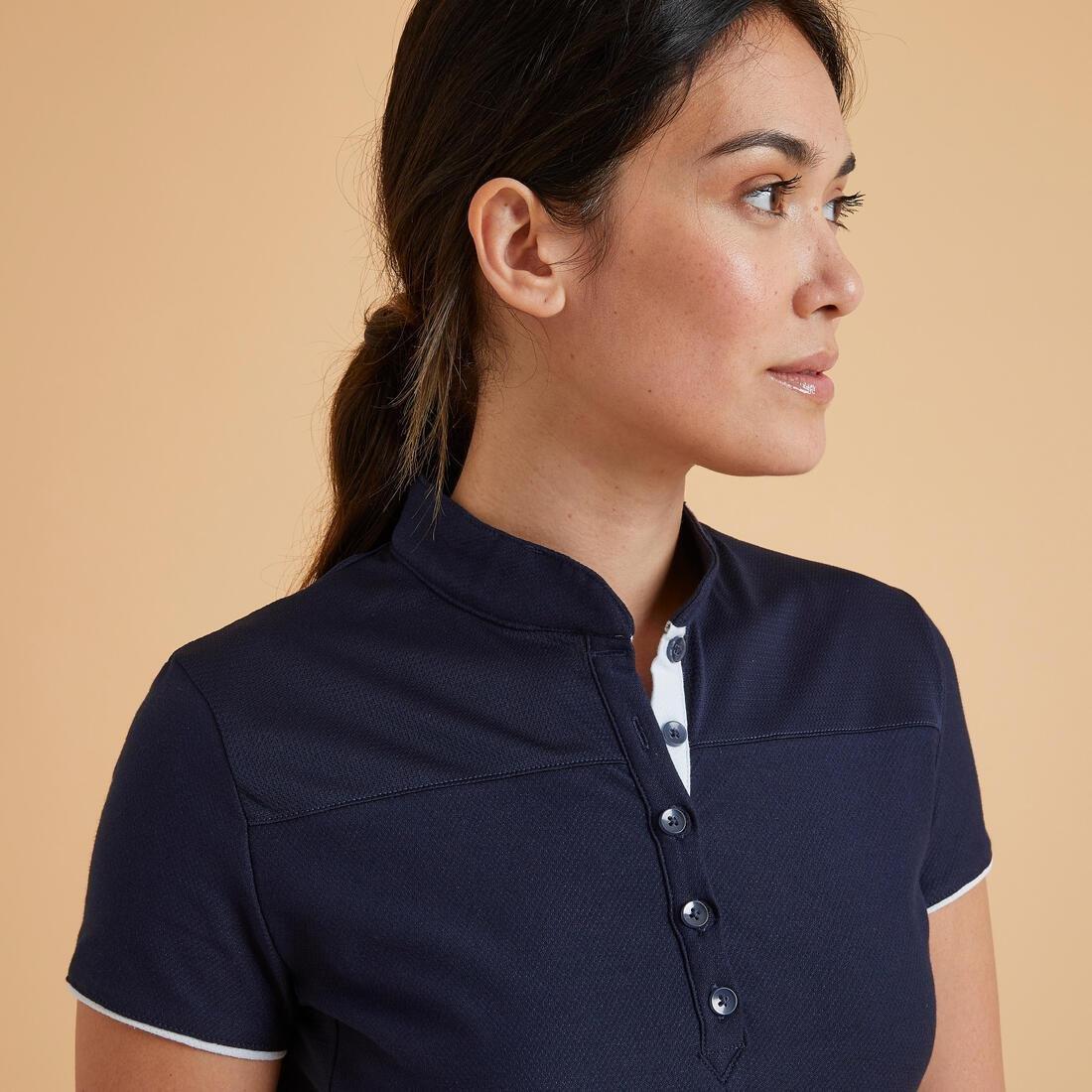 Women's Short-Sleeved Horse Riding Polo Shirt 500 -Blue, No Color, medium