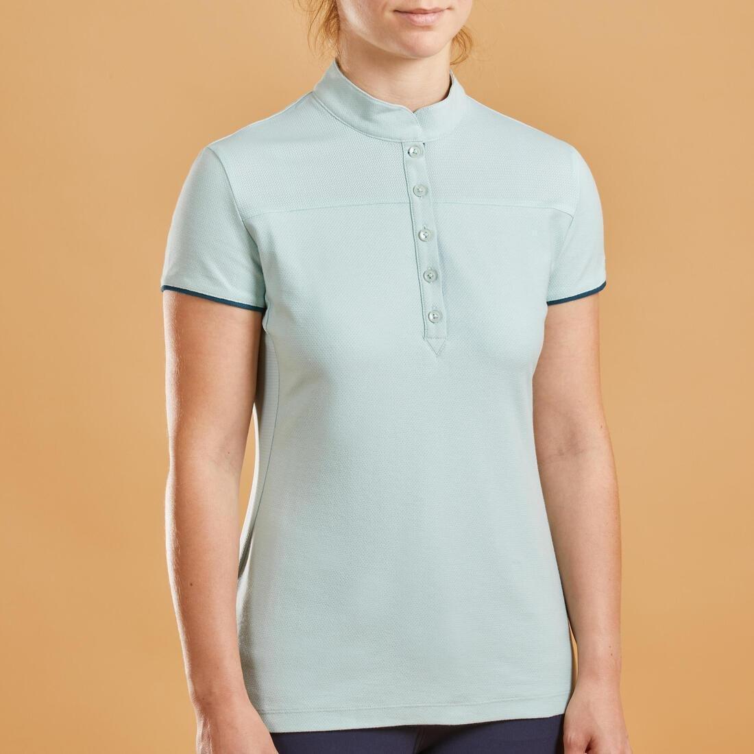 Women's Short-Sleeved Horse Riding Polo Shirt 500 -Blue, No Color, large image number 13