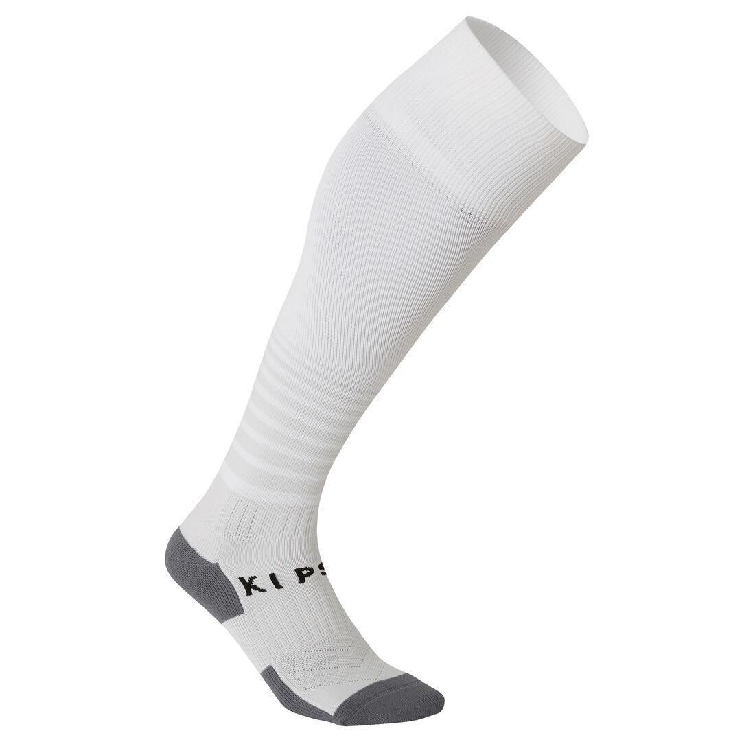 Kids Football Socks F500 - White With Stripes, No Color, medium