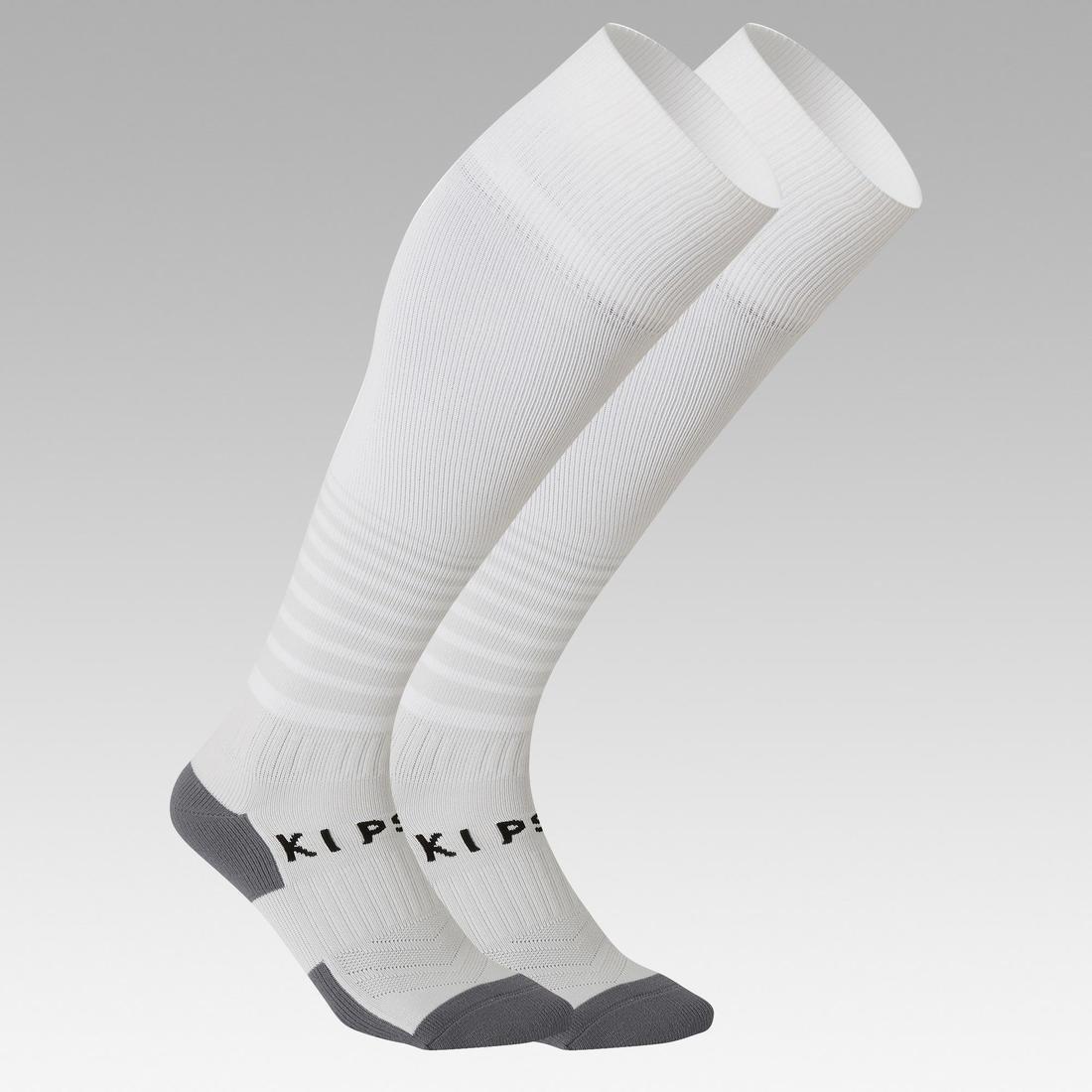 Kids Football Socks F500 - White With Stripes, No Color, medium
