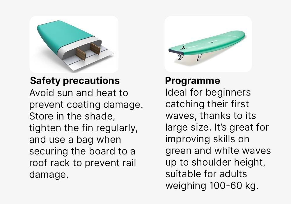 Foam Surfboard 100 7'5'' With Leash And 3 Fin, No Color, large image number 17
