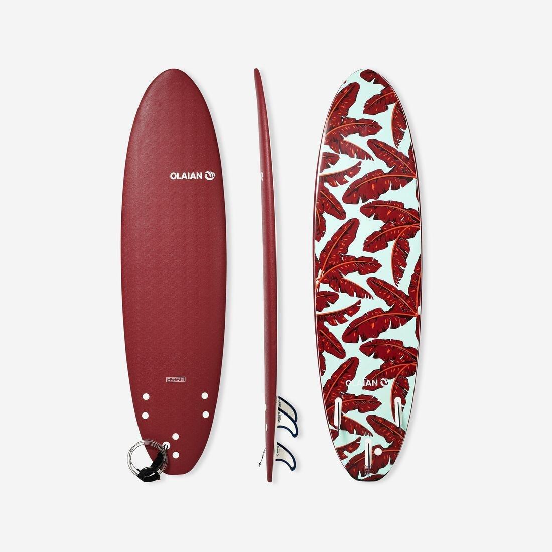 Foam Surfboard - 500 With 1 Leash And 3 Fins, Maroon, No Color, large image number 0