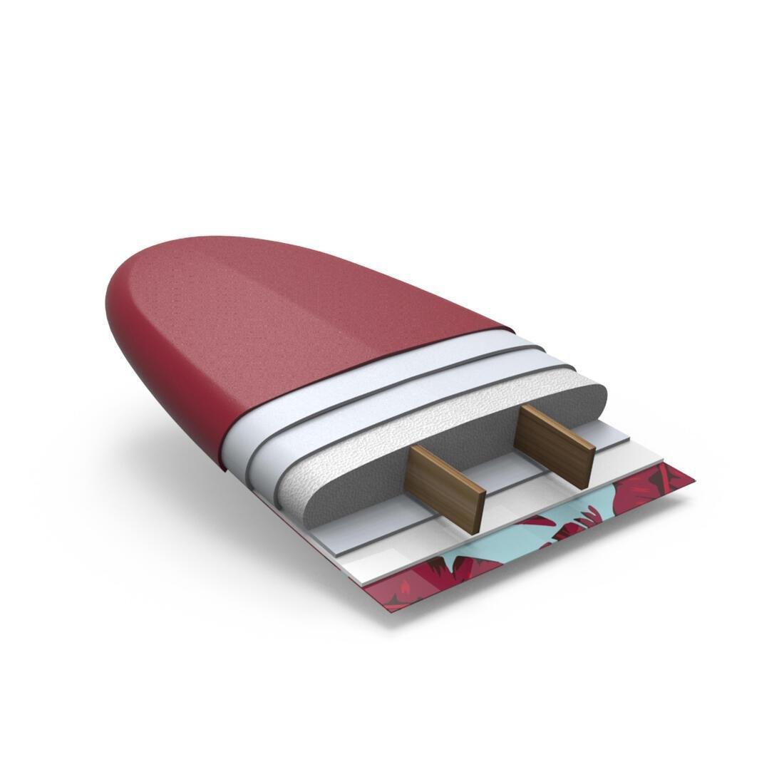 Foam Surfboard - 500 With 1 Leash And 3 Fins, Maroon, No Color, large image number 2