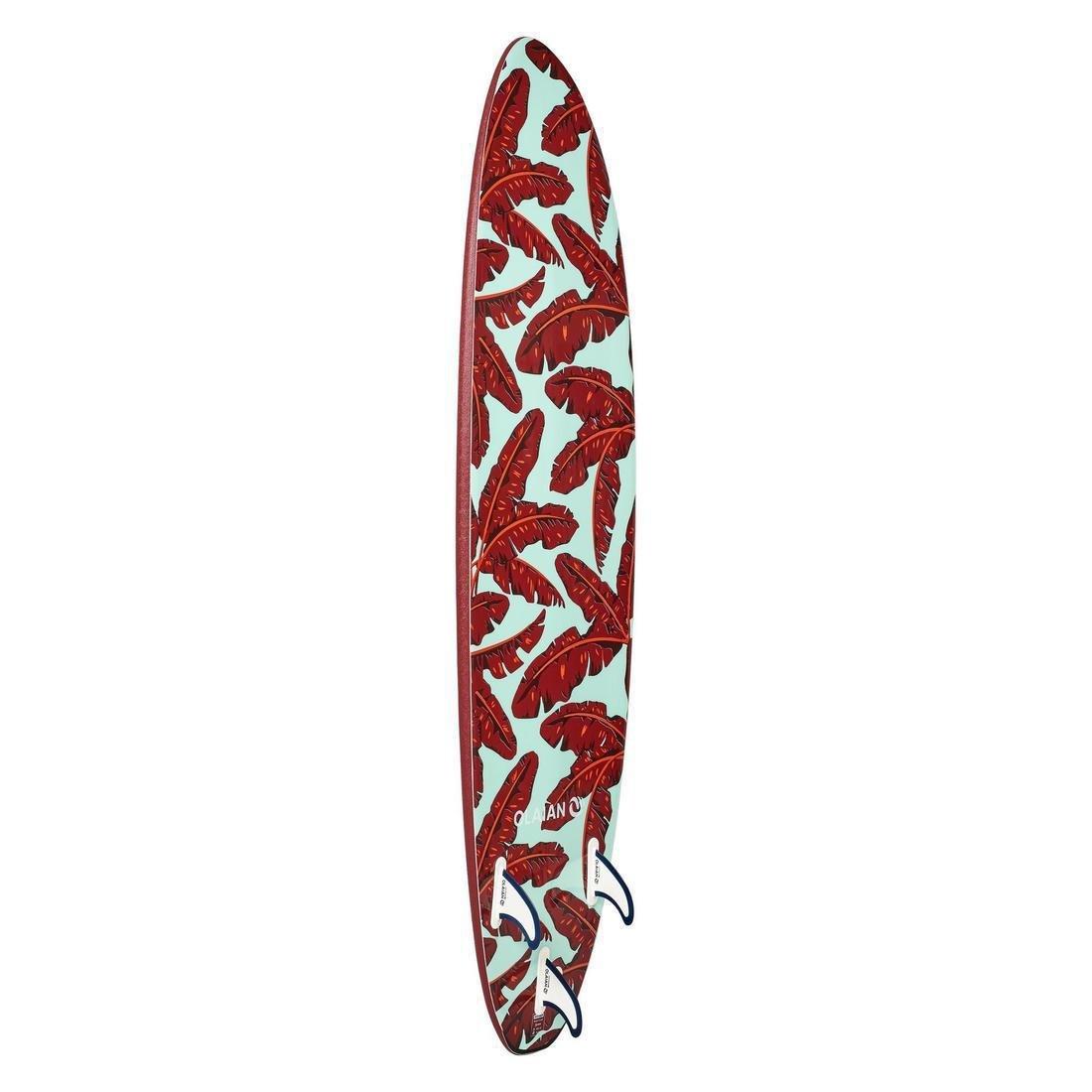 Foam Surfboard - 500 With 1 Leash And 3 Fins, Maroon, No Color, large image number 3