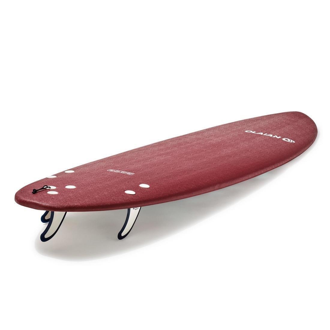 Foam Surfboard - 500 With 1 Leash And 3 Fins, Maroon, No Color, large image number 4