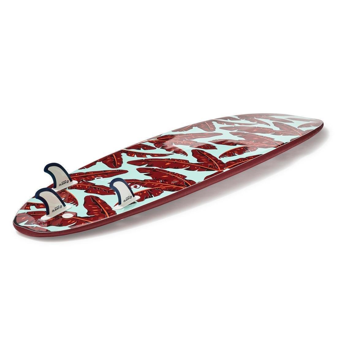 Foam Surfboard - 500 With 1 Leash And 3 Fins, Maroon, No Color, large image number 5