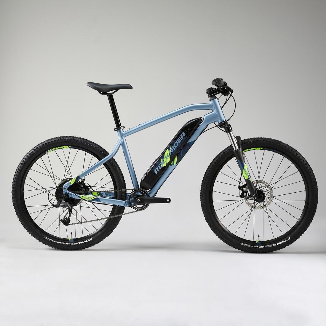 ROCKRIDER - 27.5 Inch Electric Mountain Bike E-ST 100 - Blue, Faded denim