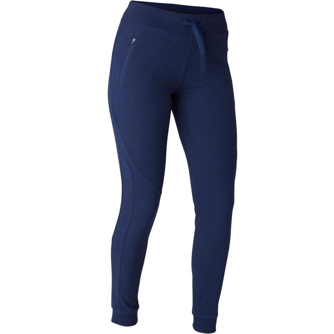 DOMYOS - Warm Slim-FitFitness Jogging Bottoms With Zippe Pockets, Navy Blue