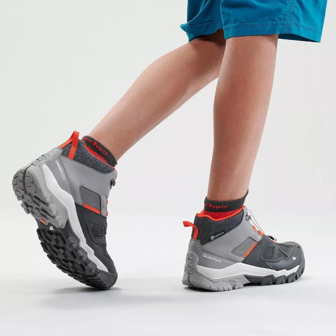 IRON GREY Children's waterproof lace-up hiking shoes CROSSROCK MID 3-5 - Grey, , large image number 6
