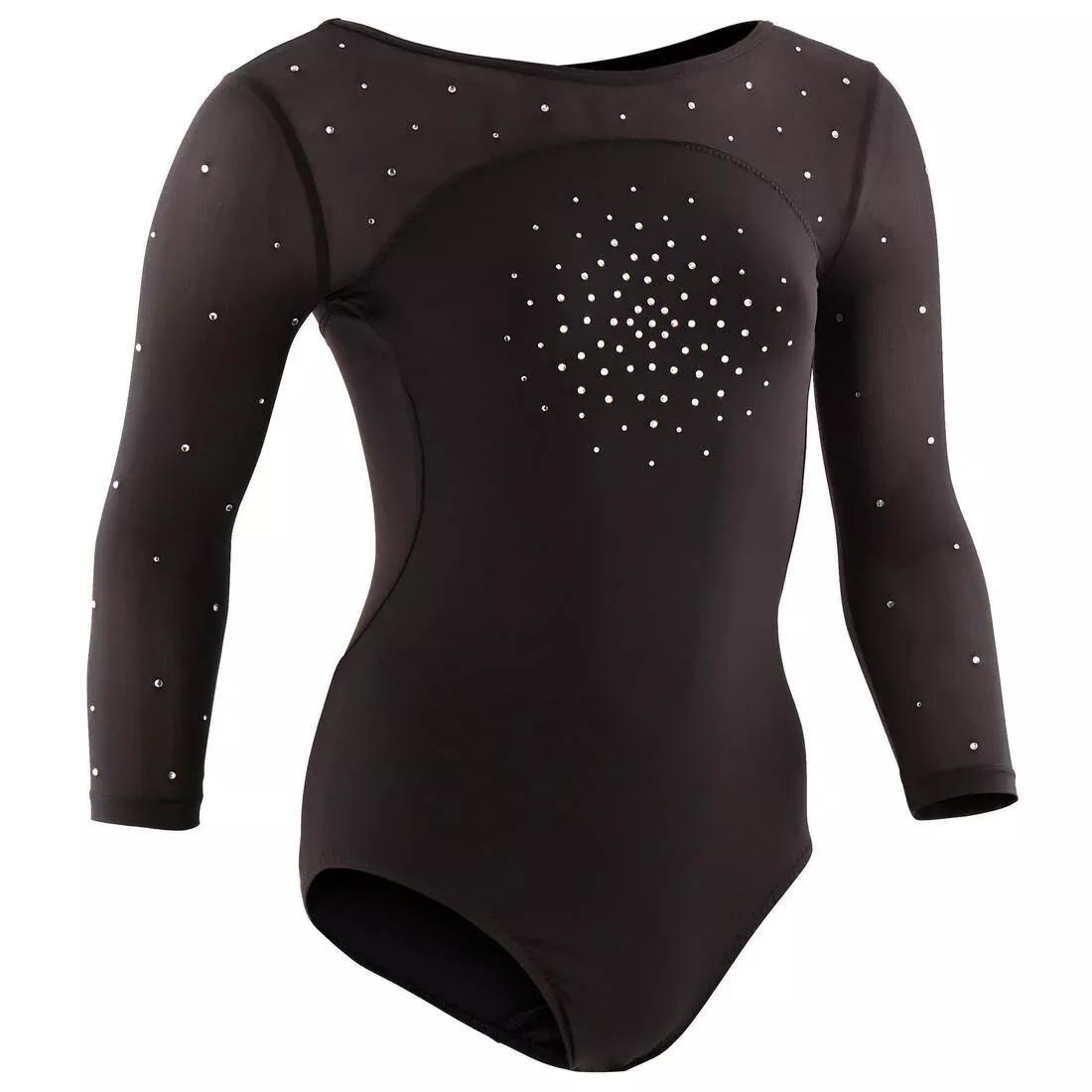 Girls' Gym Leotard, Black, , large image number 1