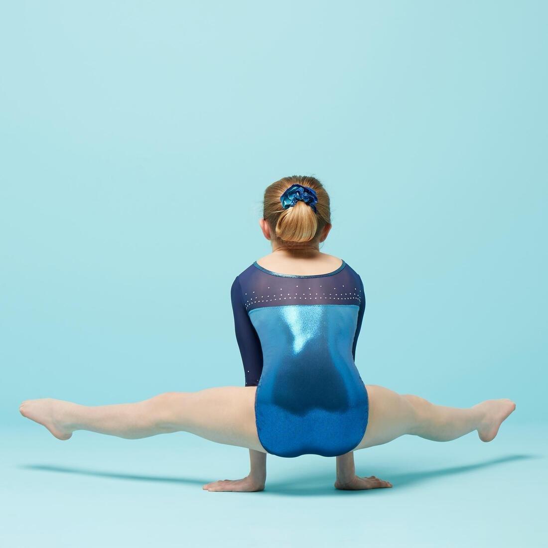 Girls Artistic Gymnastics 3/4-Sleeve Leotard, Blue, No Color, large image number 12