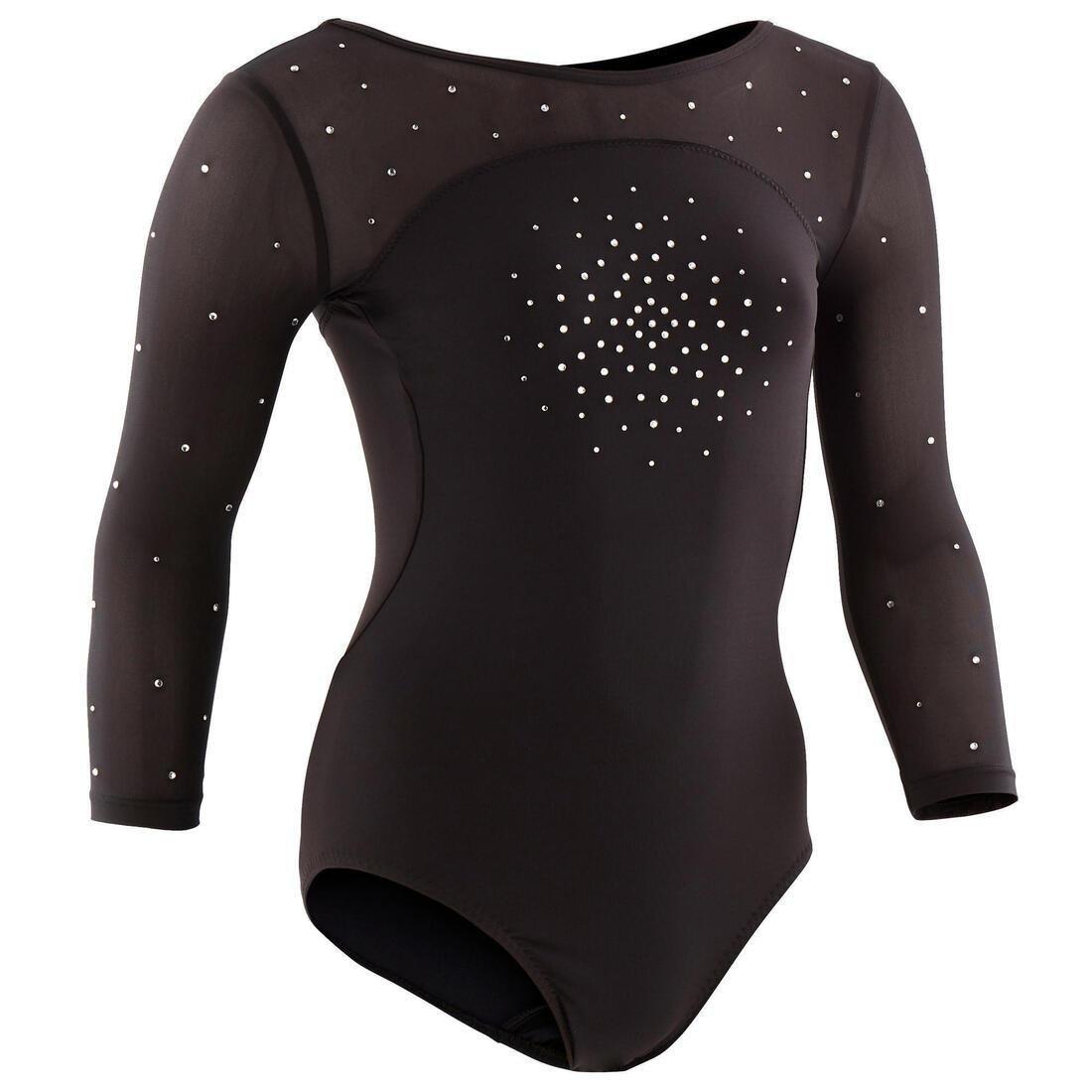 Kids Girls Artistic Gymnastics 3/4-Sleeve Leotard, Blue, No Color, large image number 14
