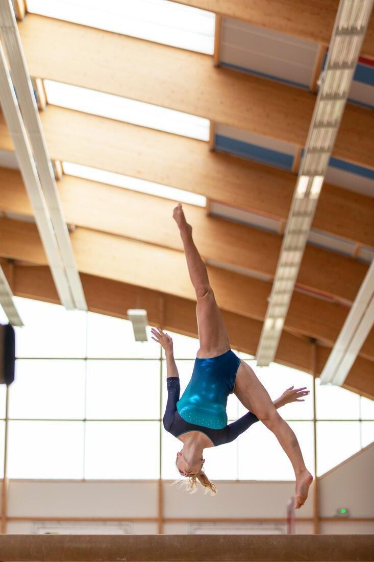 Kids Girls Artistic Gymnastics Long-Sleeved Leotard, Blue, No Color, large image number 7