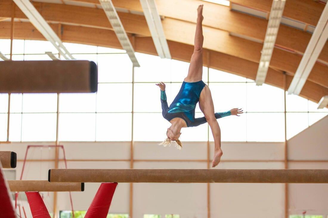 Kids Girls Artistic Gymnastics Long-Sleeved Leotard, Blue, No Color, large image number 8