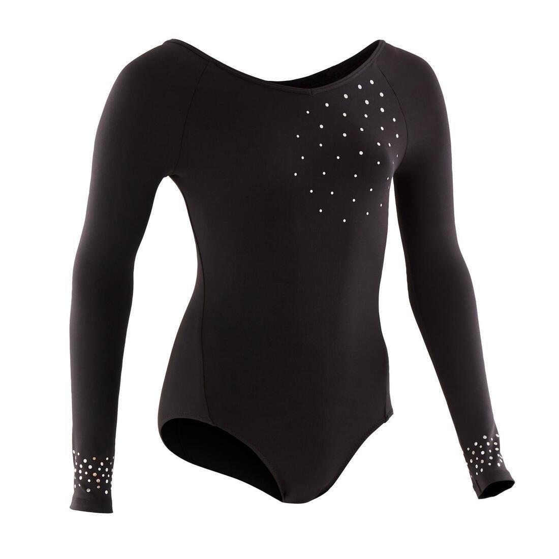 DOMYOS - Womens Artistic GymnasticsLong-Sleeved Leotard, Black