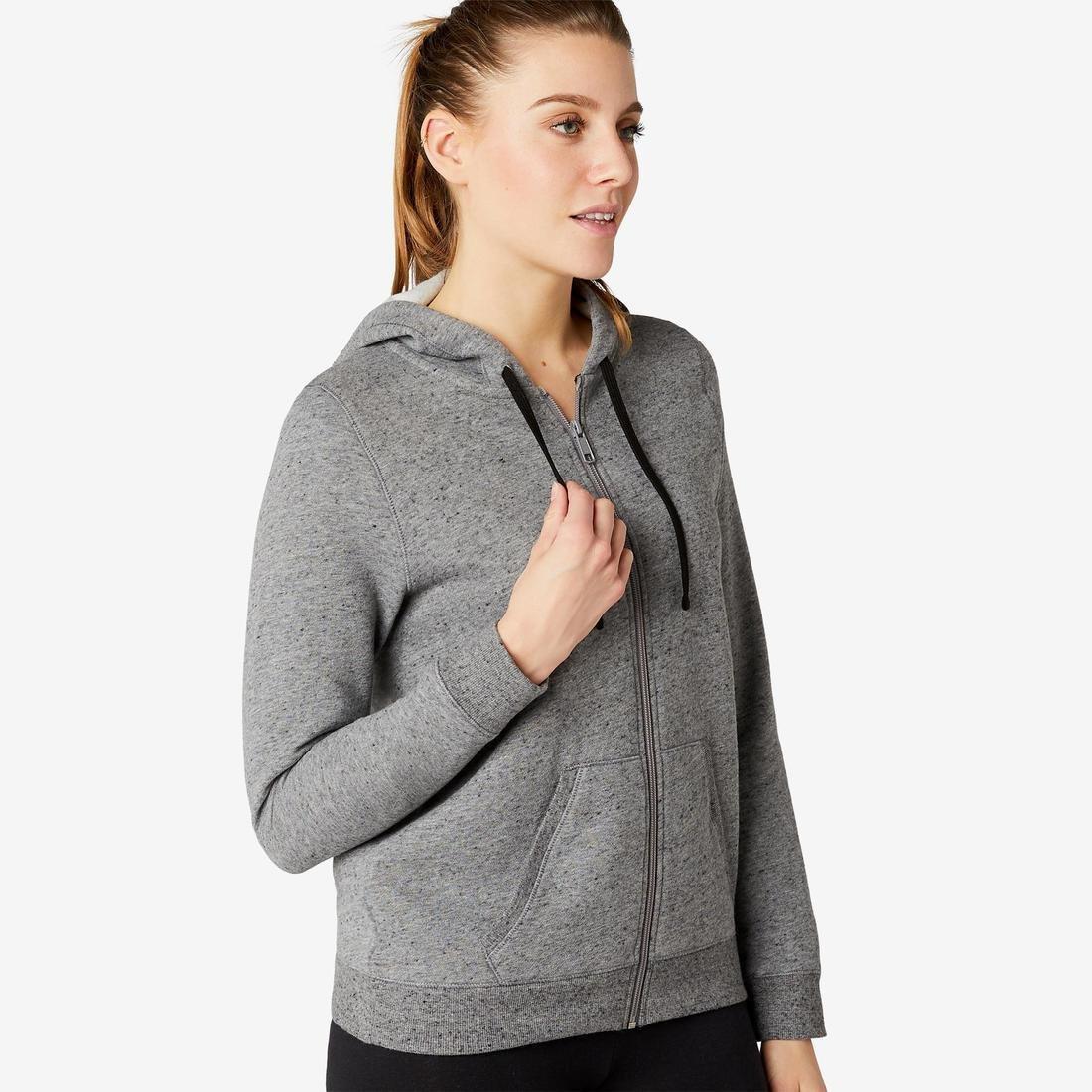 DOMYOS - Warm Zippe Fitness Hoodie, Grey