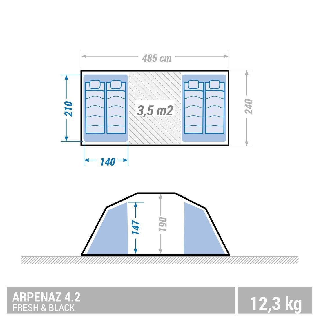Nature Hiking 4 People 2 Bedrooms Camping Tent With Poles, No Color, large image number 1