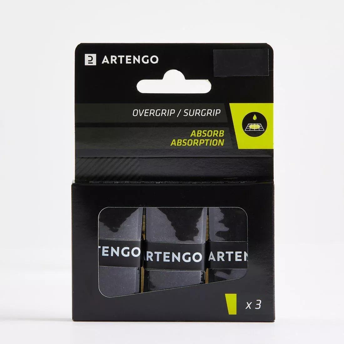 ARTENGO - Tennis Racket Overgrip Absorb 3-Pack, Black