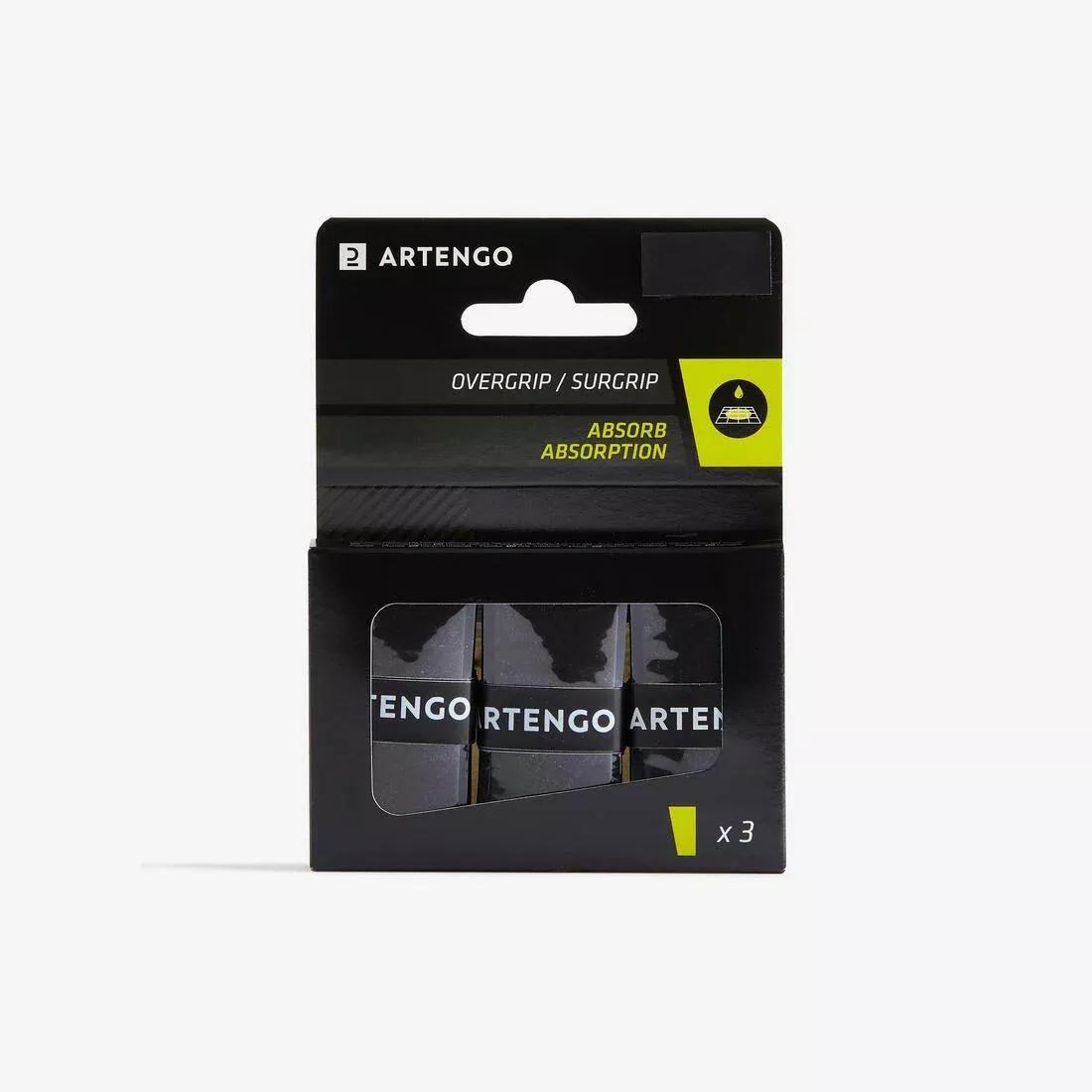 ARTENGO - Tennis Racket Overgrip Absorb 3-Pack, Black