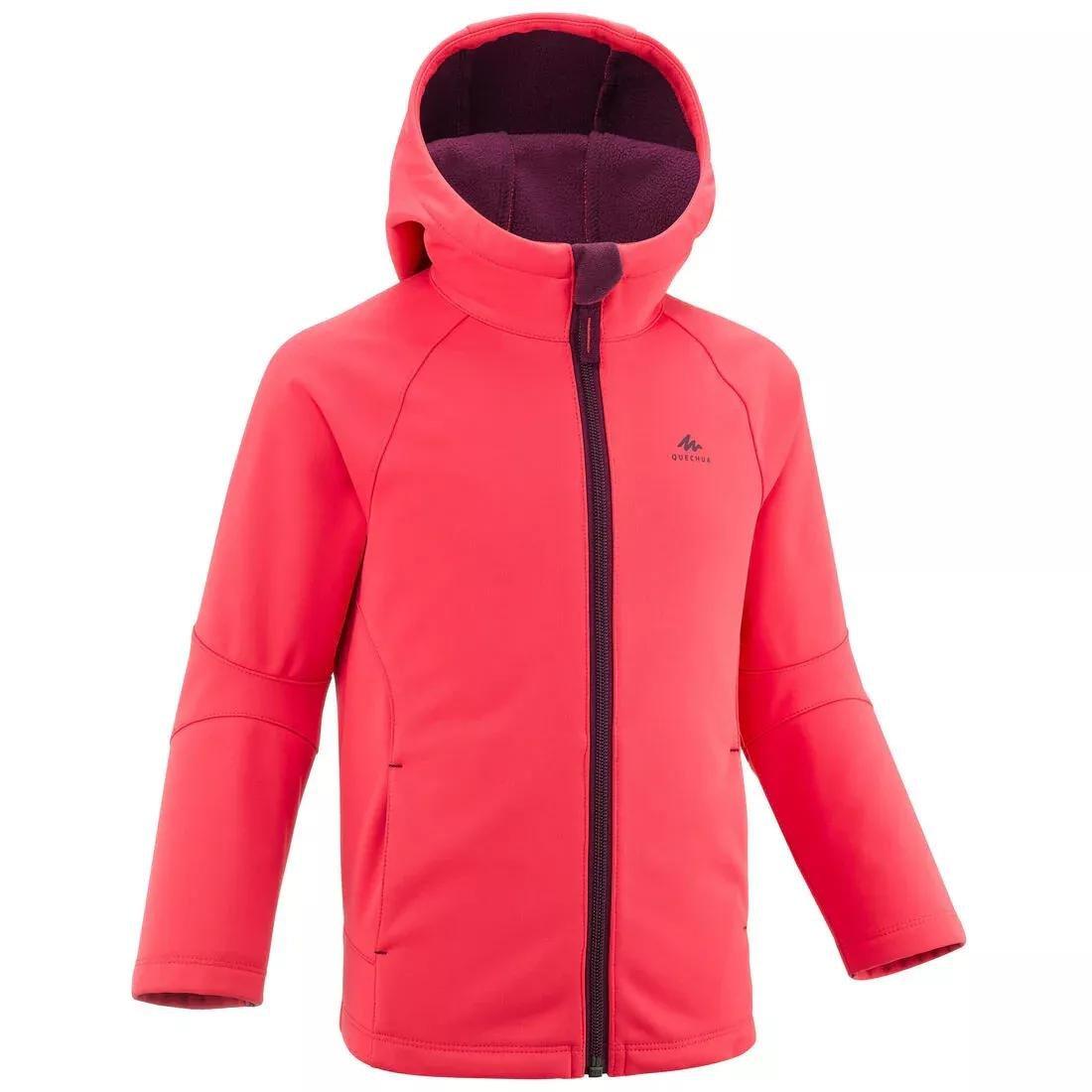 WATERMELON PINK Kids' Softshell Hiking Jacket MH550 2-6 Years, No Color, large image number 1