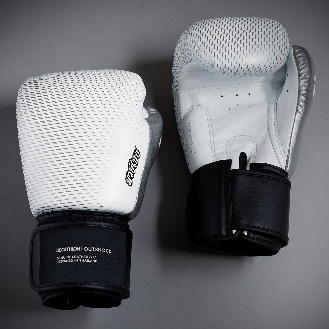 Muay Thai Leather Gloves 500 - Black/Silver, , large image number 1
