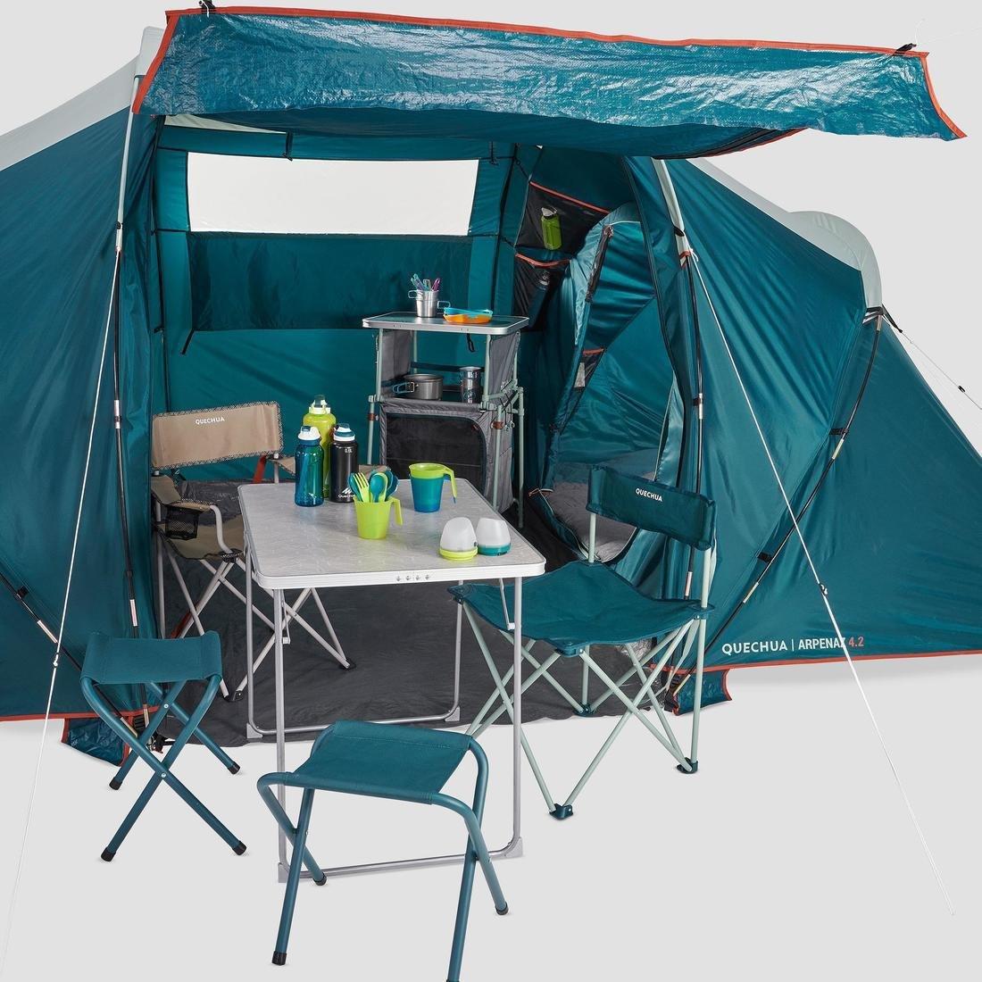 Camping Tent With Poles Arpenaz 4 People 2 Bedrooms, No Color, large image number 9
