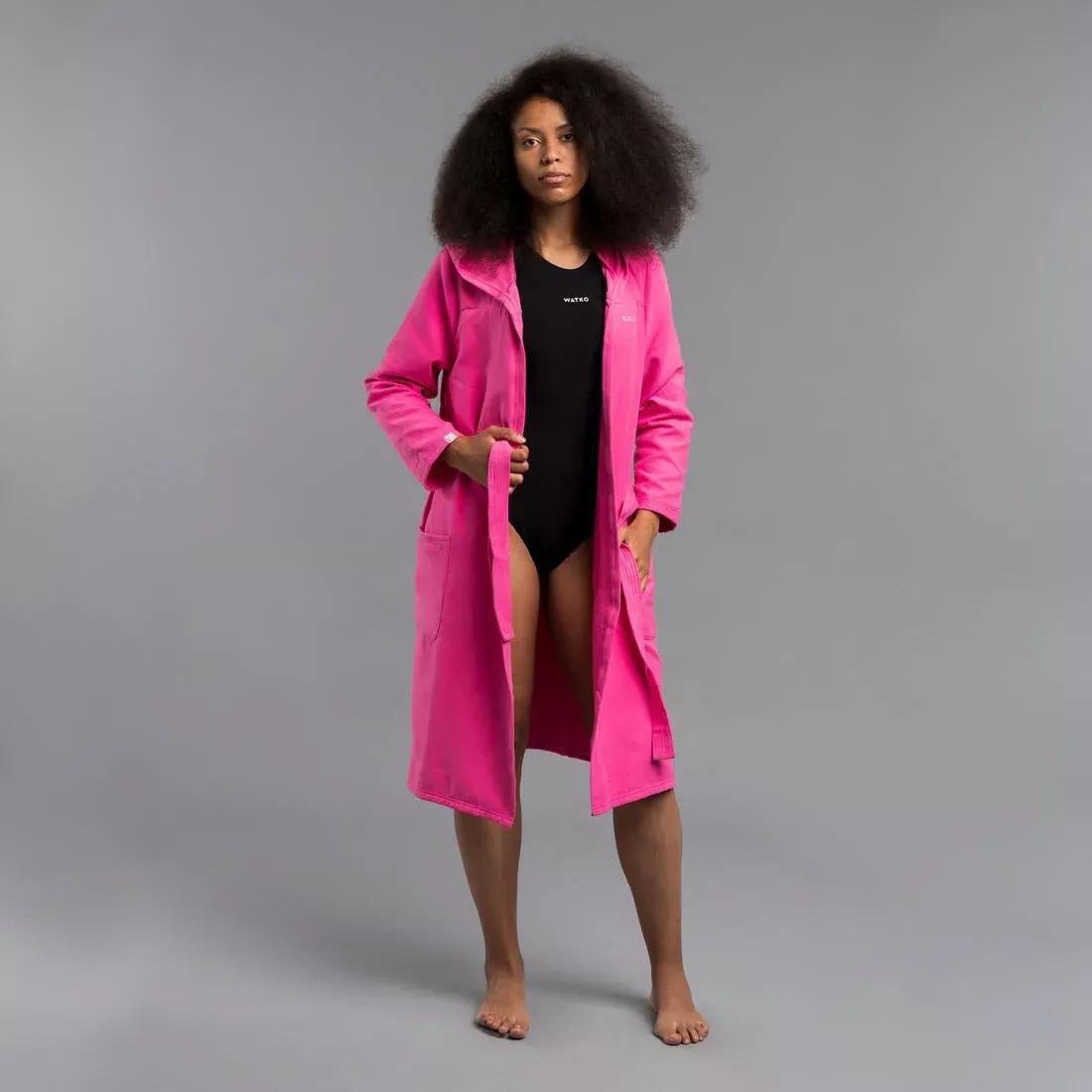 Compact Microfibre Pool Bathrobe With Hood, Magenta, , large image number 0