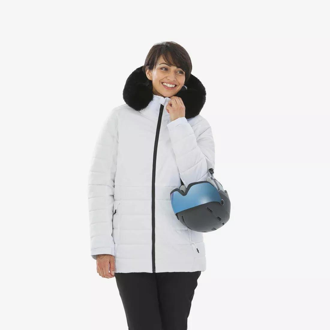 Women Mid-Length Warm Ski Jacket - 100, White, No Color, medium