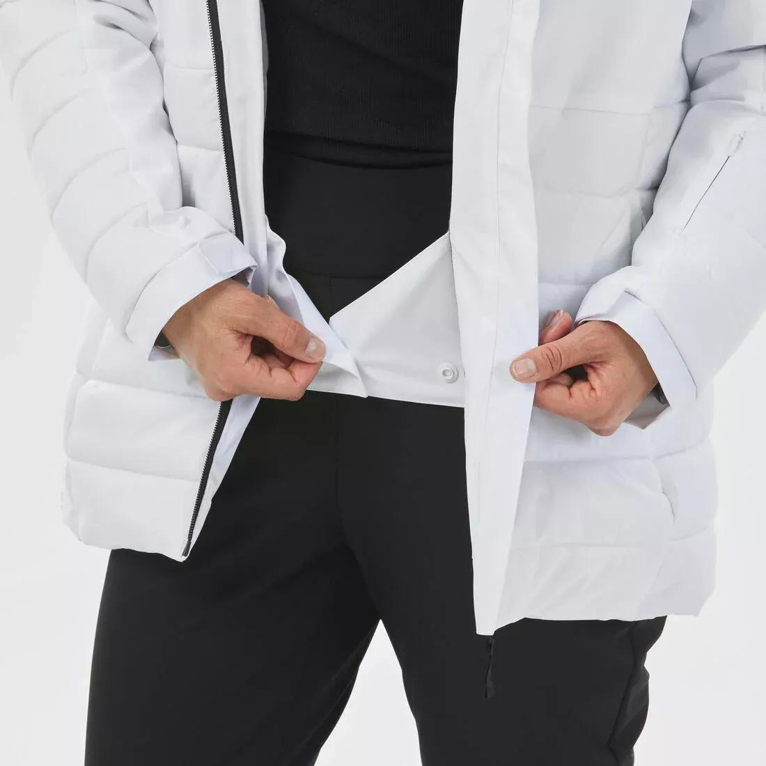Women Mid-Length Warm Ski Jacket - 100, White, No Color, medium