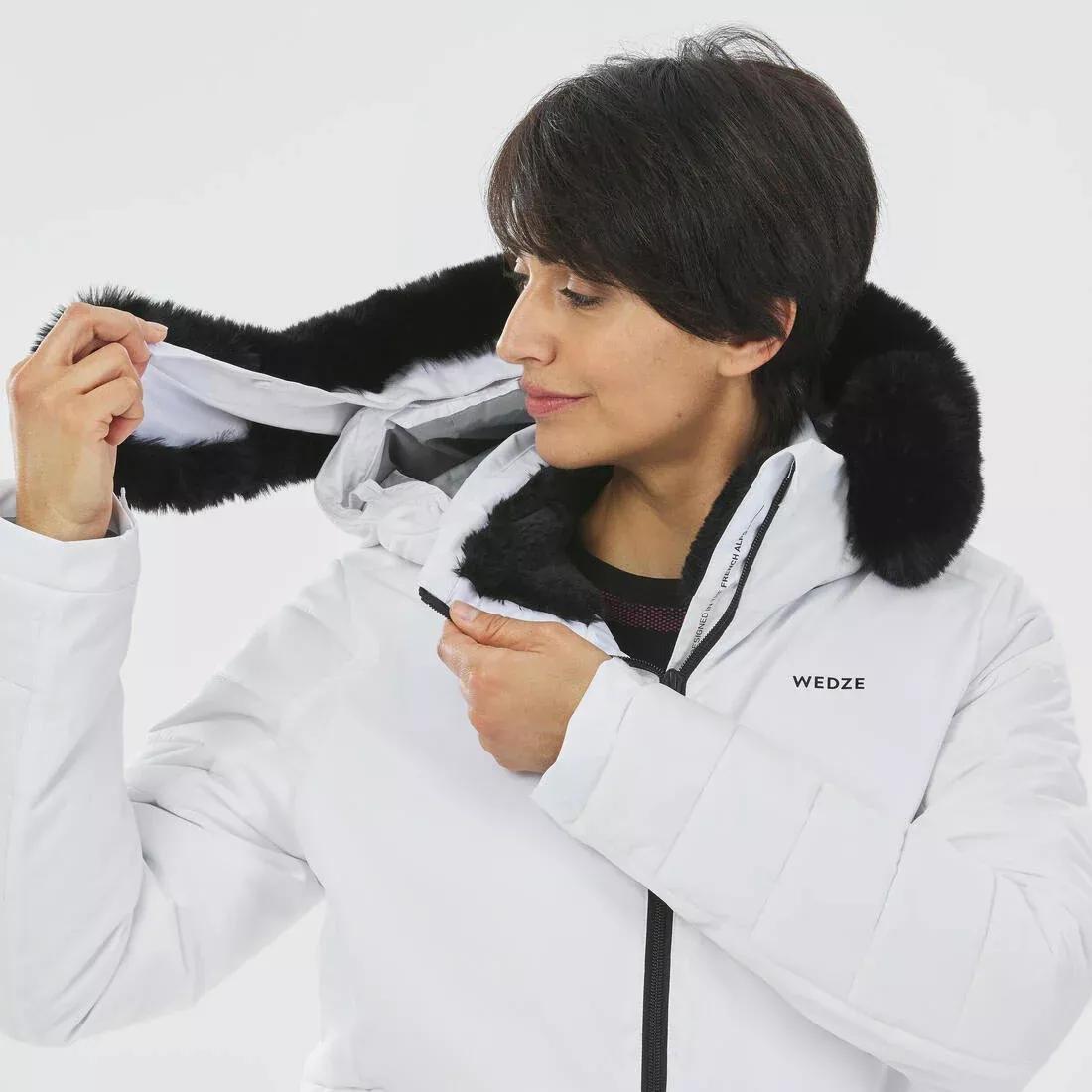 Women Mid-Length Warm Ski Jacket - 100, White, No Color, medium