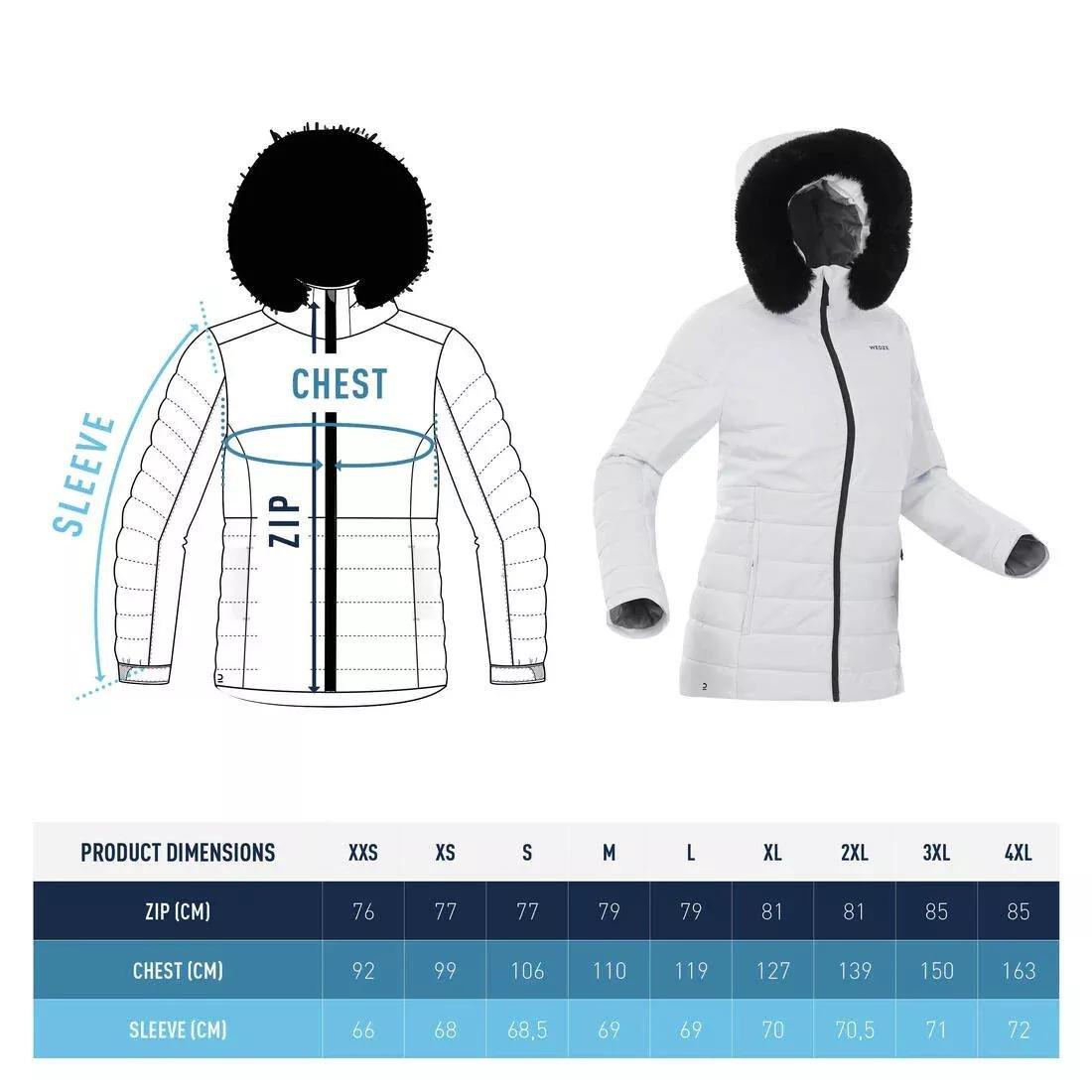 Women Mid-Length Warm Ski Jacket - 100, White, No Color, medium