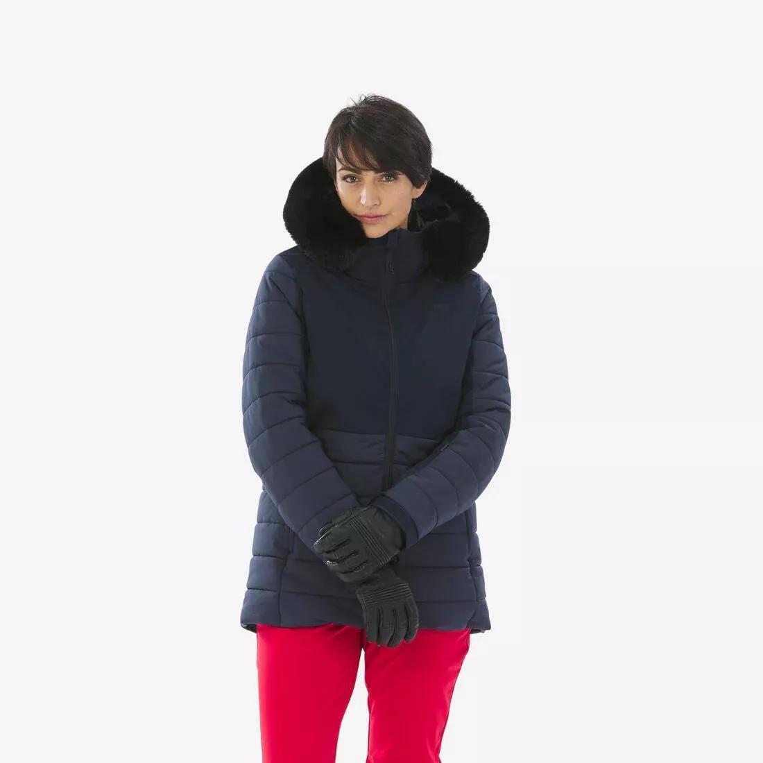 Women Mid-Length Warm Ski Jacket - 100, White, No Color, medium