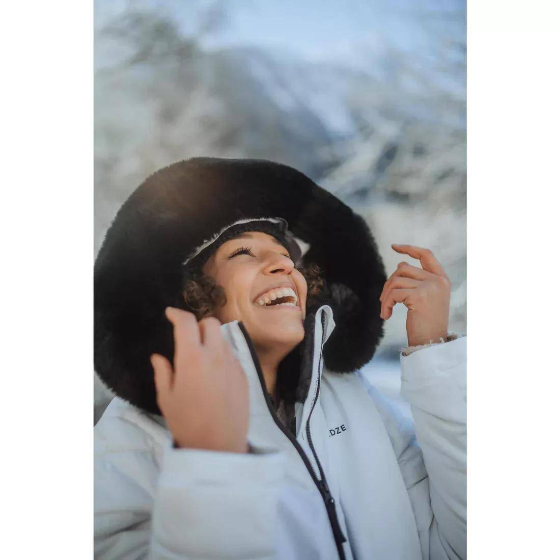 Women Mid-Length Warm Ski Jacket - 100, White, No Color, medium