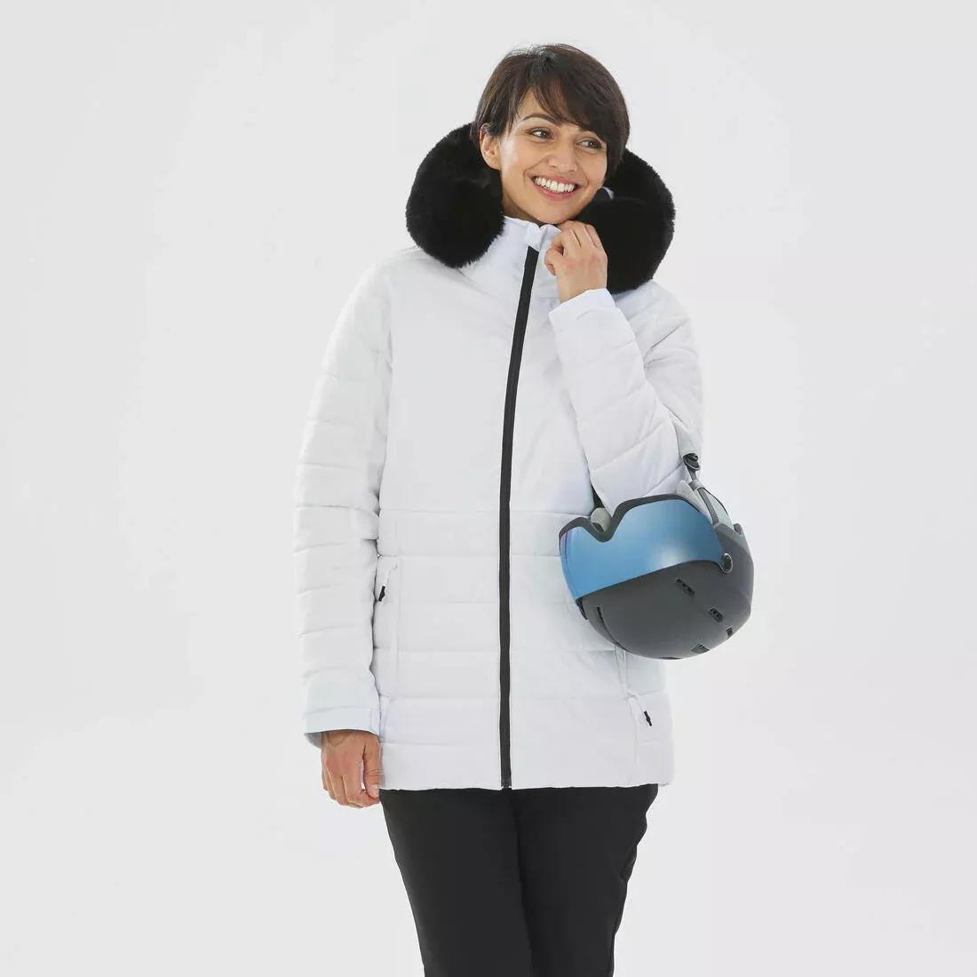 Women Mid-Length Warm Ski Jacket - 100, White, No Color, medium