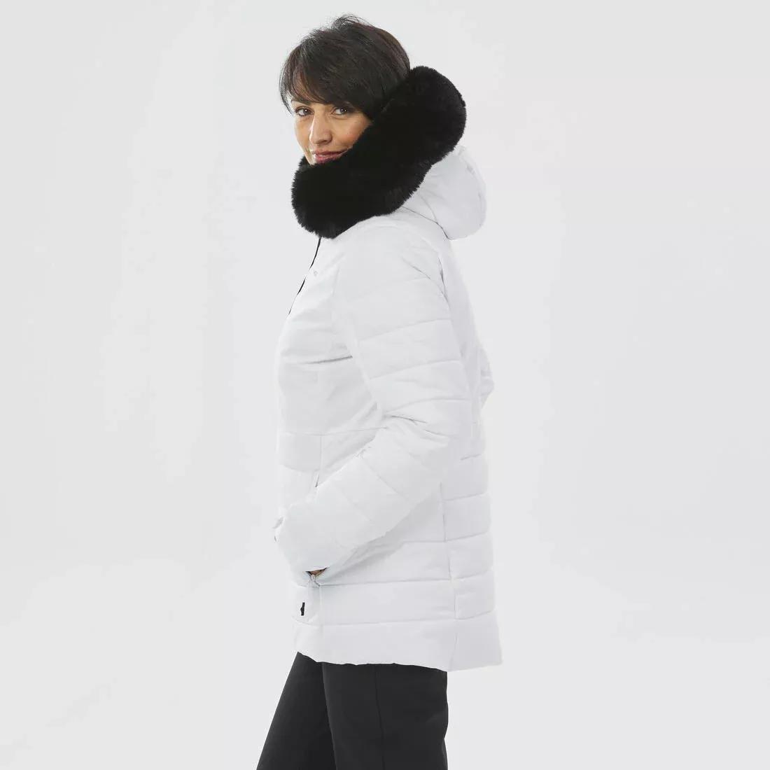 Women Mid-Length Warm Ski Jacket - 100, White, No Color, medium