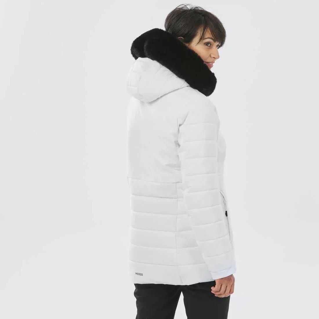 Women Mid-Length Warm Ski Jacket - 100, White, No Color, medium