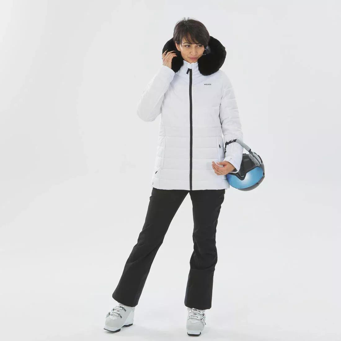 Women Mid-Length Warm Ski Jacket - 100, White, No Color, medium