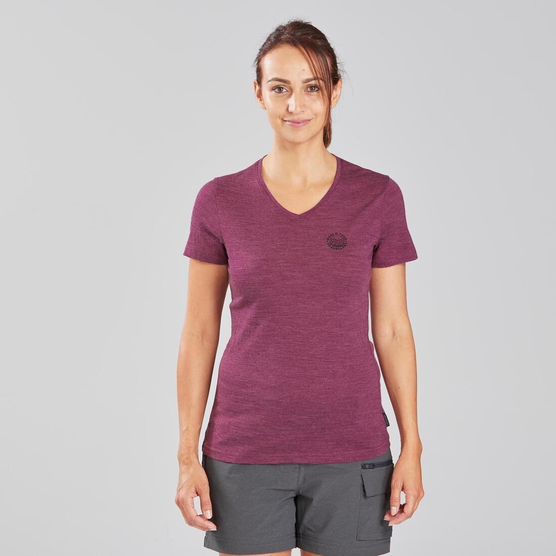 PLUM PURPLE Women's Short-Sleeved Merino Wool Trekking Travel T-Shirt - TRAVEL 100, , medium