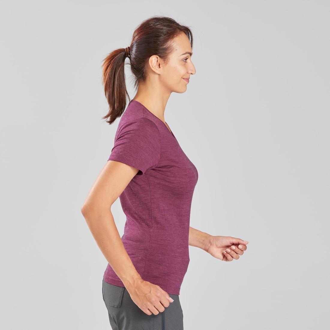 PLUM PURPLE Women's Short-Sleeved Merino Wool Trekking Travel T-Shirt - TRAVEL 100, No Color, large image number 10