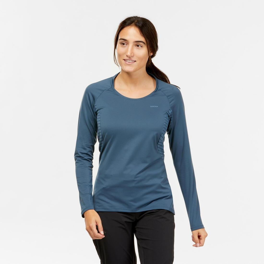 Women's Long-Sleeved Mountain Walking T-Shirt Mh550, Storm Grey, No Color, large image number 1