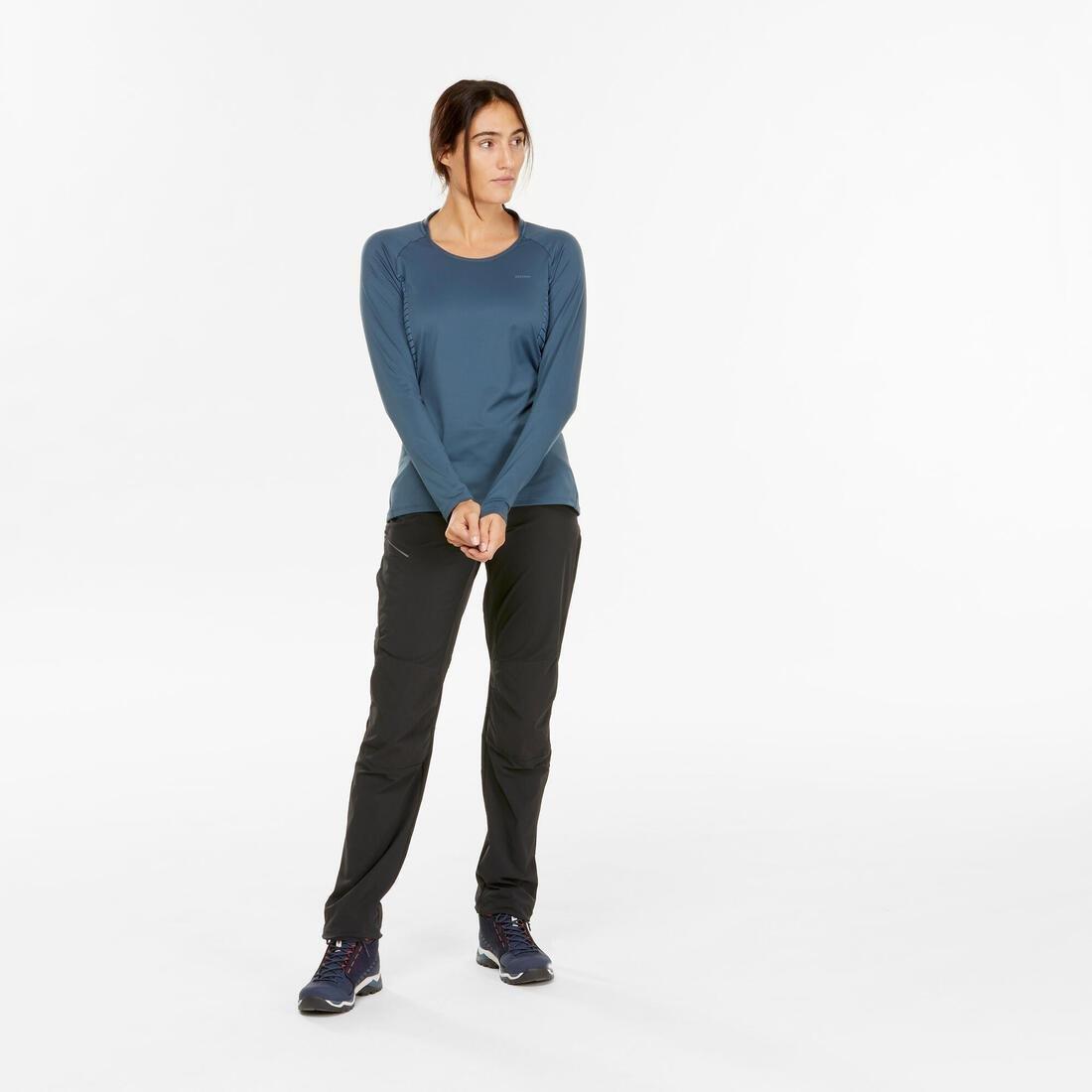 Women's Long-Sleeved Mountain Walking T-Shirt Mh550, Storm Grey, No Color, large image number 4